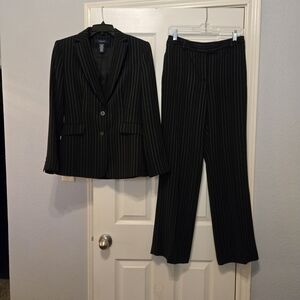 Jones Wear Black Pinstripe Two-Piece Pant Suit